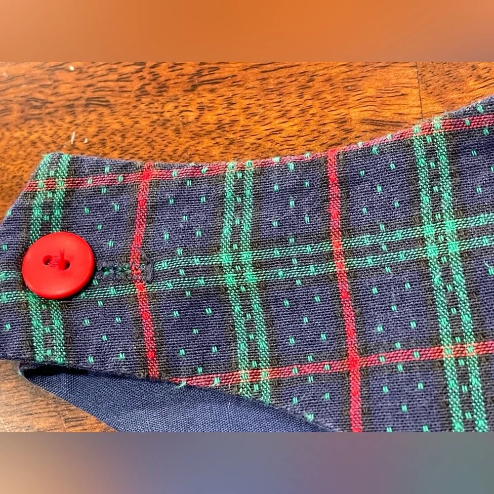 Nursery Rhyme 3T girls blue green‎ plaid jumper dress-red grosgrain bow VTG